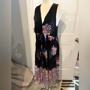free people dress size medium black floral light weight feminine boho elegant